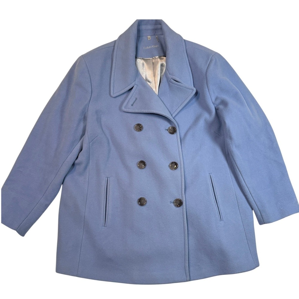 Calvin Klein Pea Coat Jacket Womens Plus 1X Light Blue Wool Cashmere Blend